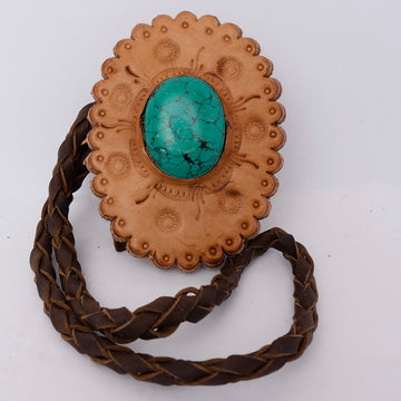 American Darling ADJW103B Braided Genuine Leather Jewelry Necklace with Leather Concho